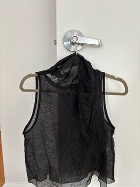 Pêche Black Sheer Sleeveless Blouse with Draped Cowl Neck